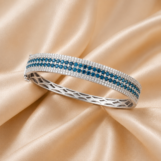 Sapphire and Diamond Bangles / 14k white gold Plated bangles / diamond bangles / sapphire gemstone bangles / September birthstone jewelry