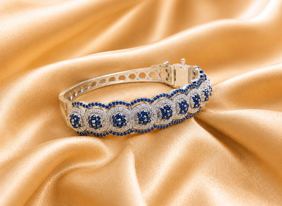 5.00 Ct Blue Sapphire And Moissanite Bangles Bracelet, Sapphire Bangle Bracelet, Gemstone Bangle, Anniversary Gift for Women ,12.80mm Width