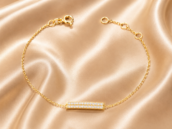 14kt Yellow Gold Plated Moissanite Diamond Two Row Charm Bracelet , Diamond Bracelet, Sterling Silver Adjustable bracelet, Everyday Bracelet