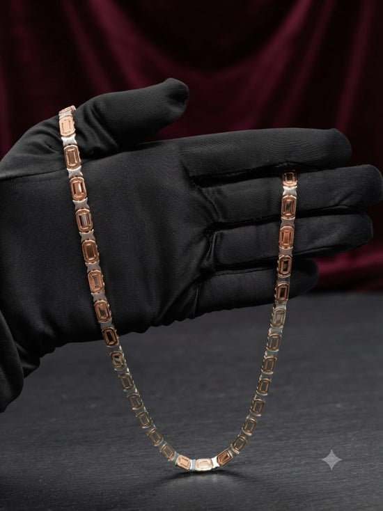 Rose Gold Rectangular Link Necklace, Two Tone Men&