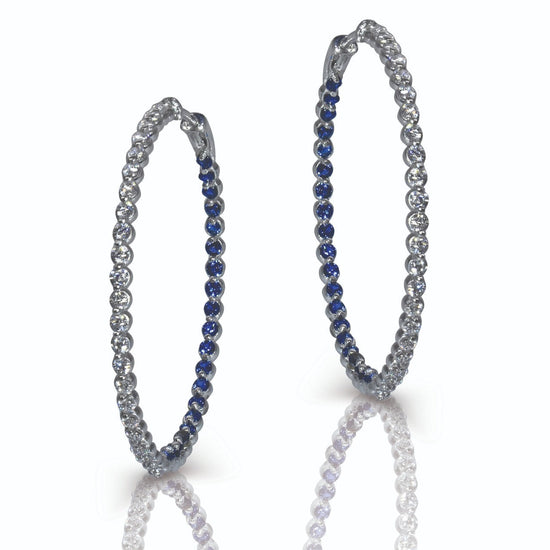 SAPPHIRE HOOP EARRINGS,  Sapphire And Diamond Inside Outside Hoop Earrings, Sterling Silver Hoop Earrings, Sapphire Hoops, Big Hoop Earrings