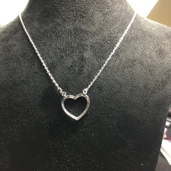 OPEN DIAMOND HEART Pendant Necklace, Heart Necklace, Love Heart Pendant Necklace in 925 Sterling Silver, Diamond Heart Pendant, For Women&