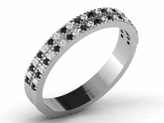 Sterling Silver, Moissanite Band Ring, Gift For Her, 2.00 Ct Black And White Moissanite Diamond Wedding Anniversary Band Ring, Eternity Band