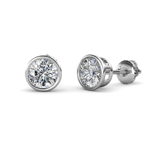6.0mm Bezel Set Solitaire Stud Earrings • GRA Certified Real MOISSANITE DIAMOND For Men and Women • 2.00ct Solitaire Stud Earrings Gift