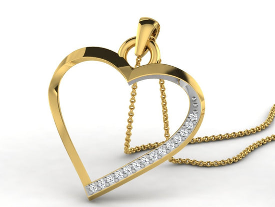 0.50 Carat Open Heart Shape Pendant/Necklace With 10kt Yellow Gold Over Sterling Silver, Hear Neckace, Heart Pendant,Diamond Heart,Valentine