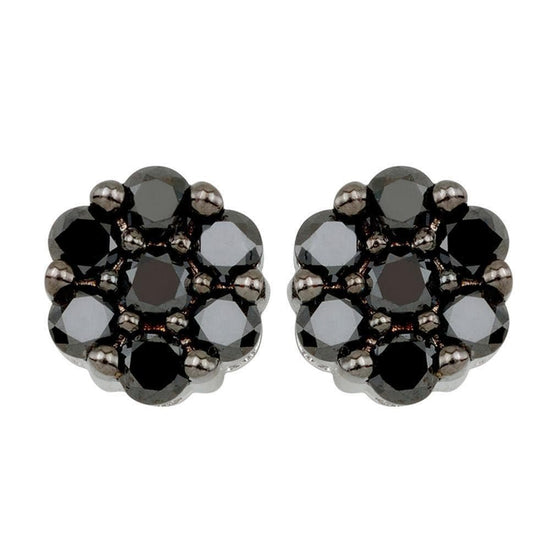 2.00 CT Round Cut Black diamond Cluster 14k Yellow Gold Over Sterling Silver Floral Flower Stud Earrings, Cluster Earrings,Diamond Earrings