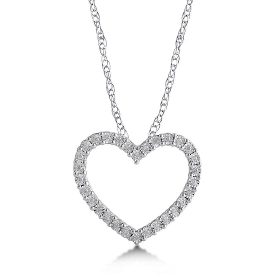 1.0 CARAT DIAMOND OPEN Heart Pendant/ Necklace 18 Inch Sterling Silver 10kt White Gold Plated, Valentine Gift For Her, Wedding Gift For Her