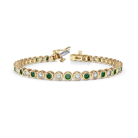 Bezel Set Moissanite Diamond Bracelet for Women • Emerald and White Moissanite Gemstone Bracelet for Her • Multistone Bracelet Gift