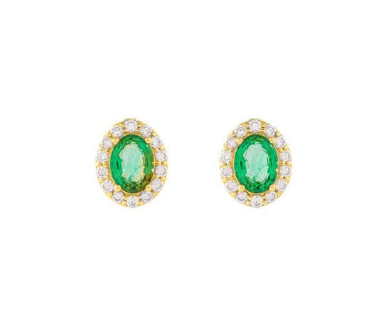 EMERALD STUD EARRINGS , Oval Emerald Stud Earrings, Emerald Diamond Halo Stud Earrings, Screw Back Emerald Stud Earrings, Gemstone Studs