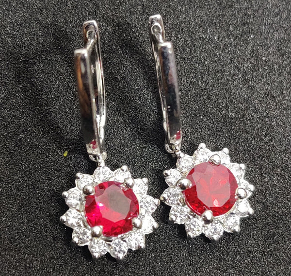 1CT RUBY CLUSTER Dangle  Earrings in 925 Sterling Silver, Everyday earrings, Gemstone Earrings, Cool Earrings, Bridesmaid, Mother's day Gift
