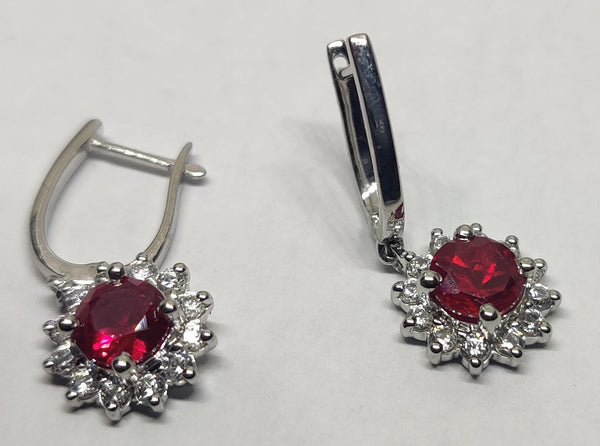 1CT RUBY CLUSTER Dangle  Earrings in 925 Sterling Silver, Everyday earrings, Gemstone Earrings, Cool Earrings, Bridesmaid, Mother's day Gift