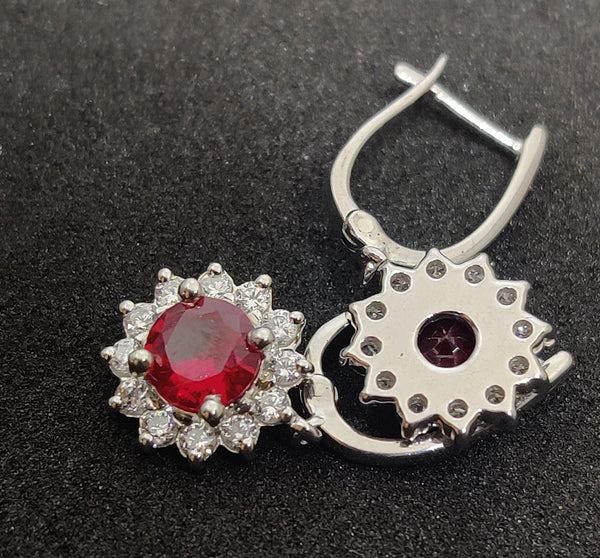 1CT RUBY CLUSTER Dangle  Earrings in 925 Sterling Silver, Everyday earrings, Gemstone Earrings, Cool Earrings, Bridesmaid, Mother's day Gift