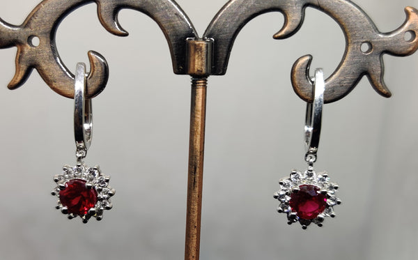 1CT RUBY CLUSTER Dangle  Earrings in 925 Sterling Silver, Everyday earrings, Gemstone Earrings, Cool Earrings, Bridesmaid, Mother's day Gift