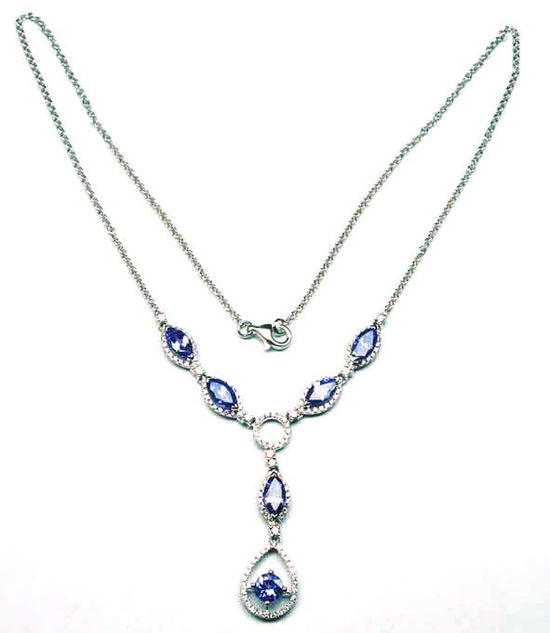 5.0 CT Blue Sapphire Diamond Wedding Necklace With 10kt Gold Over Sterling silver, Handmade Necklace, Sapphire Necklace, Gift For Her,