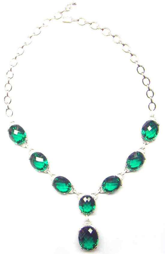 6.0 Carat Oval Green Gemstone Necklace With 14kt Gold Over 925 Sterling Silver, Diamond Necklace, Bridal Necklace, Emerald Necklace, Gift