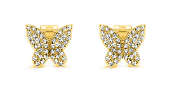 1.0 CT Diamond Mini Butterfly Stud Earring 14ktGold Over 925 Silver, Womens Diamond Studs, Diamonds Butterfly Earrings