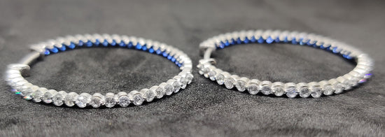 Black Sapphire Hoop Earrings/ Sapphire Inside Outside Hoop Earrings/ Silver Hoops Earrings/ Sapphire Hoops/ Big Hoop Earrings/ Gemstone Hoop