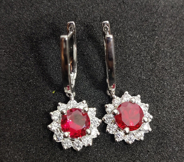 1CT RUBY CLUSTER Dangle  Earrings in 925 Sterling Silver, Everyday earrings, Gemstone Earrings, Cool Earrings, Bridesmaid, Mother's day Gift