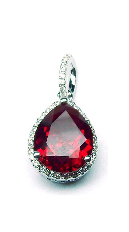 2.50 Red Ruby Pear Shape Diamond Pendant With 18 Inch Box Chain, Pendant Necklace, Ruby Necklace, Silver Necklace, necklace, Valentine Sale