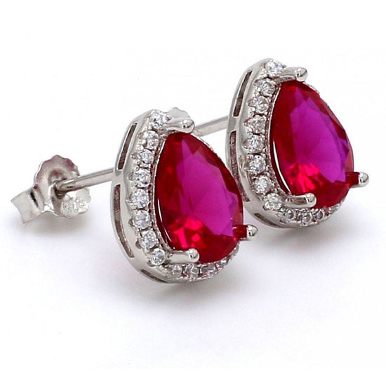 PEAR RUBY DIAMOND Stud Earrings With 10kt Gold Plated Silver, Stud Earrings, Silver Earrings, Valentine Earrings,Sterling silver Studs