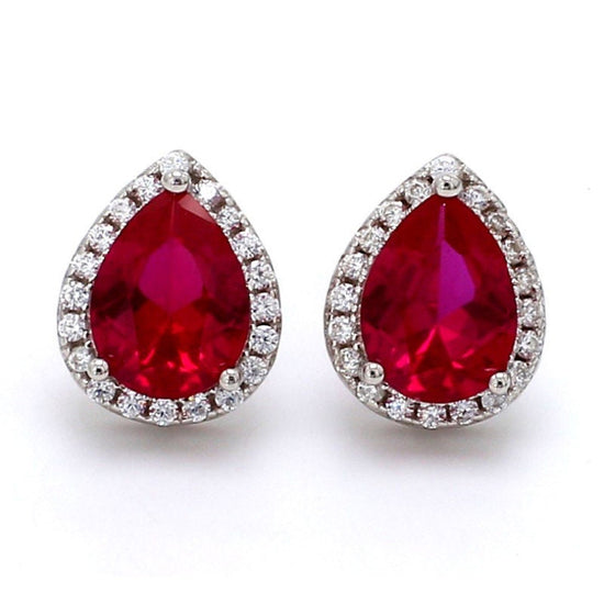 PEAR RUBY DIAMOND Stud Earrings With 10kt Gold Plated Silver, Stud Earrings, Silver Earrings, Valentine Earrings,Sterling silver Studs