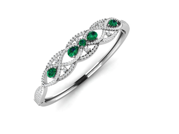 Diamond Bangles, Handmade Bracelet, Emerald Bracelet, Gift For Her, Green Emerald Moissanite Bangle Bracelet With 14k White Gold Plated