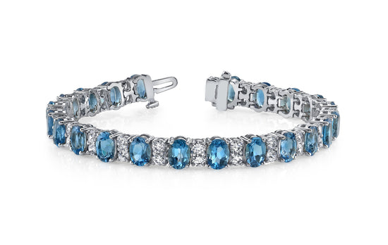 Tennis Bracelet For Women • Blue Sapphire Oval Gemstone Sapphire & Moissanite Diamond Tennis Bracelet For Her • Anniversary Gift for Women