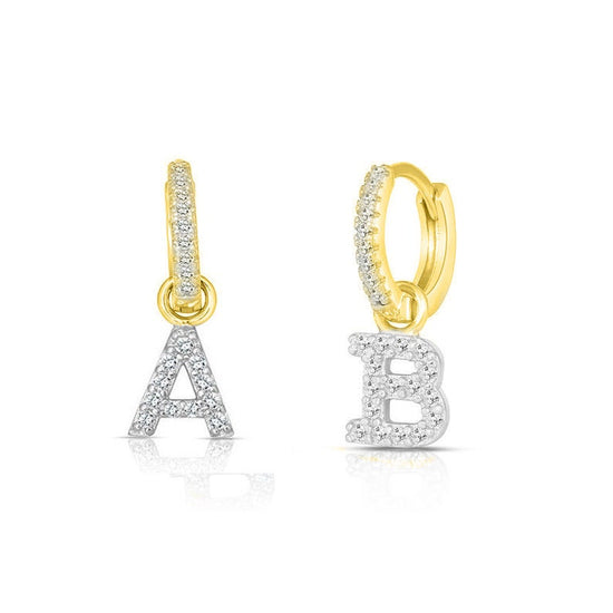 Gold Plated Hoop Earrings, Dainty Letter Earring, Moissanite Earrings, Gifts For Her, Personalized Gifts, Handmade Jewelry, Mothers Day Gift