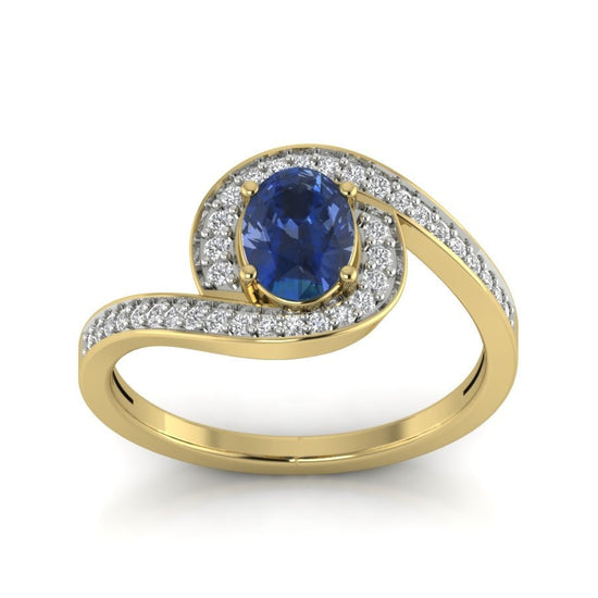Sapphire And Moissanitte Ring, Sapphire Ring, Gift For Her, 2.00 Ct Blue Spphire Diamond Engagement Ring With 14k Yellow Gold Plated