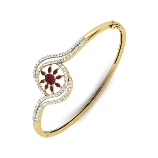 4.00 Ct Ruby And White Diamond Bangle Bracelet With 14k Yellow Gold Plated, Ruby Bangles, Handmade Bracelet, Ruby Bracelet, Gift For Her