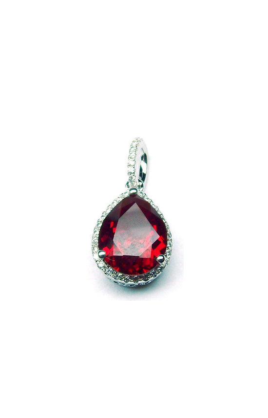 2.50 Red Ruby Pear Shape Diamond Pendant With 18 Inch Box Chain, Pendant Necklace, Ruby Necklace, Silver Necklace, necklace, Valentine Sale