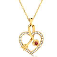 1.0 CT Open Heart Arrow Cross Pendant/Necklace With 14kt Yellow Gold Over Finish, Heart neck lace, Classic Heart Pendant Silver, Valentine