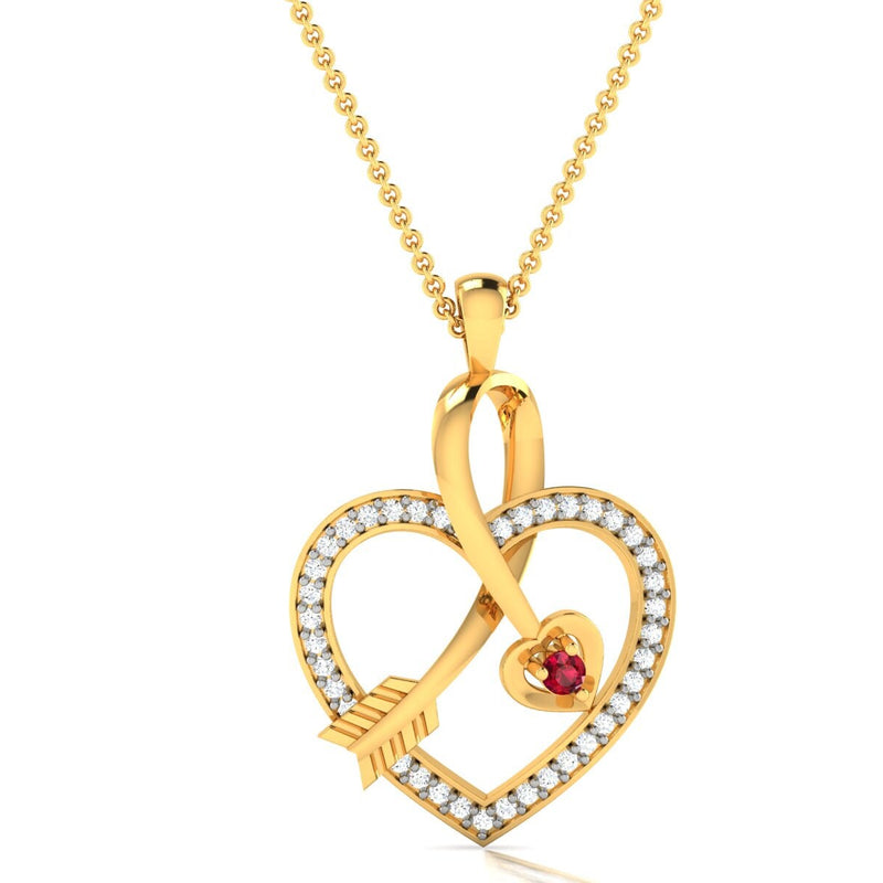 1.0 CT Open Heart Arrow Cross Pendant/Necklace With 14kt Yellow Gold Over Finish, Heart neck lace, Classic Heart Pendant Silver, Valentine
