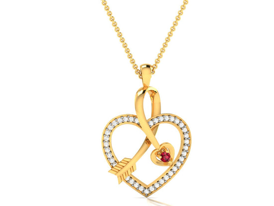 1.0 CT Open Heart Arrow Cross Pendant/Necklace With 14kt Yellow Gold Over Finish, Heart neck lace, Classic Heart Pendant Silver, Valentine