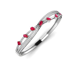 Silver Bangle Bracelet, Handmade , Pear Ruby Diamond Bangle Bracelet With 14kt White Gold On Silver, Everyday bracelet, Mother's Day Gift