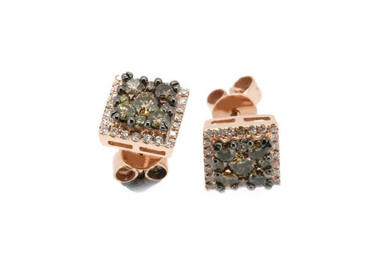 3.00 Ct Diamond Stud Earrings/ Brown Diamond Square Stud Earrings/ 14kt Rose Gold Plated/ 925 sterling silver/Dainty Push Back Stud Earrings