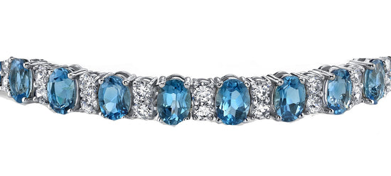 Tennis Bracelet For Women • Blue Sapphire Oval Gemstone Sapphire & Moissanite Diamond Tennis Bracelet For Her • Anniversary Gift for Women