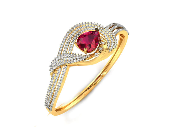 4.00 Ct Ruby And White Diamond Bangle Bracelet With 14k Yellow Gold Plated Silver, Ruby Bangles, Gift For Her, Handmade Bracelet, Gift