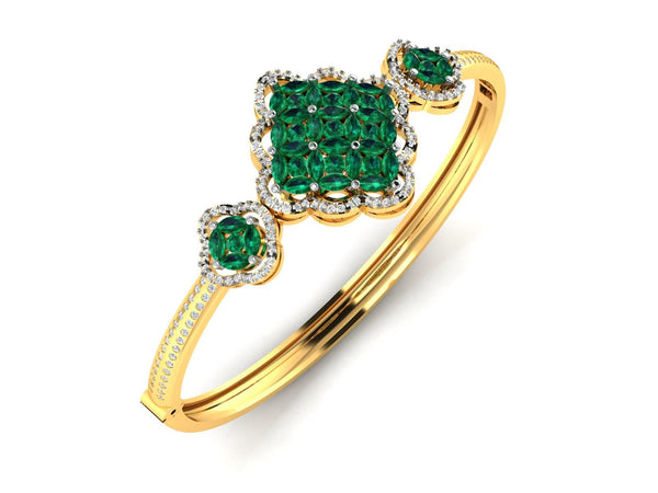 Handmade Bracelet, Emerald Bracelet, 4.00 Ct Green Emerald Marquise Cut Moissanite And Diamond Bangle Bracelet With 14k Yellow Gold Plated