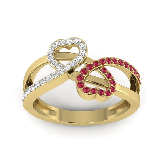 1.50 Ct Red Ruby And Moissanite Heart Shape Ring, 14kt Yellow Gold Plated, Heart shape, Promise Ring For Her, Sterling Silver Ring For Her