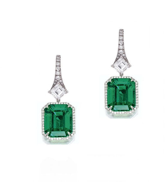 2.0 CARAT GREEN EMERALD Cut Diamond Earrings For Her In Sterling Silver, Diamond Dangle Earrings, Emerald Earrings, Sterling Silver Earrings