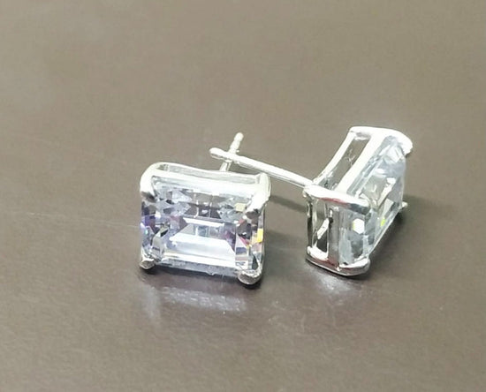 Emerald Cut Diamond Stud Earrings For Her 925 Sterlingh Silver, Earrings, Silver Stud Earrings, Samll Studs Earrings , Valentine Day Gift