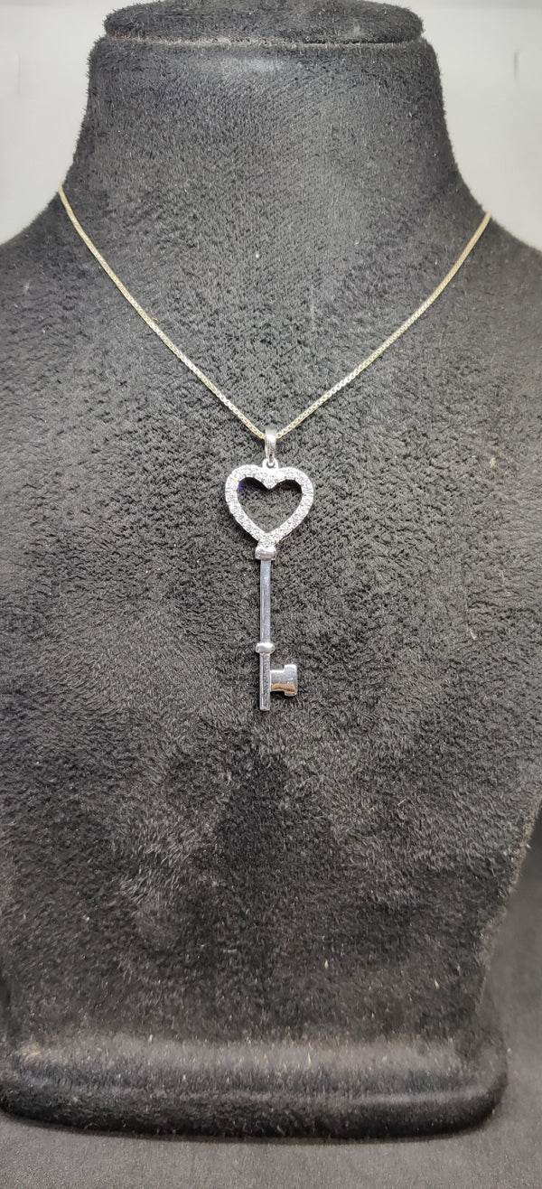 0.50 Carat Diamond Key Pendant/Necklace In Sterling Silver CZ diamond, Wedding gift, Birthday gift, Key silver pendant, Valentine