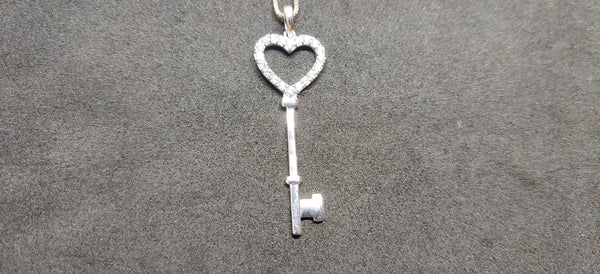 0.50 Carat Diamond Key Pendant/Necklace In Sterling Silver CZ diamond, Wedding gift, Birthday gift, Key silver pendant, Valentine