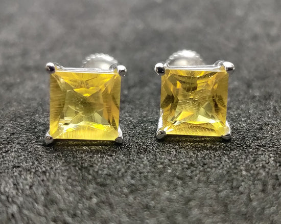 PRINCESS CUT Citrine 1.50CT Diamond Studs Earrings For Her, Yellow Citrine Stud Earrings, Gemstone Stud Earrings, Screwback Citrine Earrings