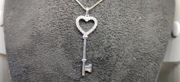 0.50 Carat Diamond Key Pendant/Necklace In Sterling Silver CZ diamond, Wedding gift, Birthday gift, Key silver pendant, Valentine