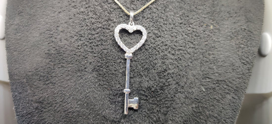0.50 Carat Diamond Key Pendant/Necklace In Sterling Silver CZ diamond, Wedding gift, Birthday gift, Key silver pendant, Valentine