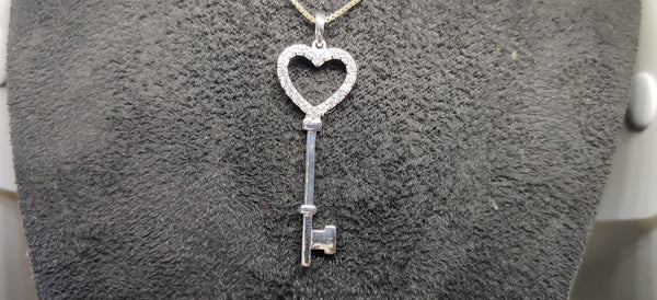 0.50 Carat Diamond Key Pendant/Necklace In Sterling Silver CZ diamond, Wedding gift, Birthday gift, Key silver pendant, Valentine