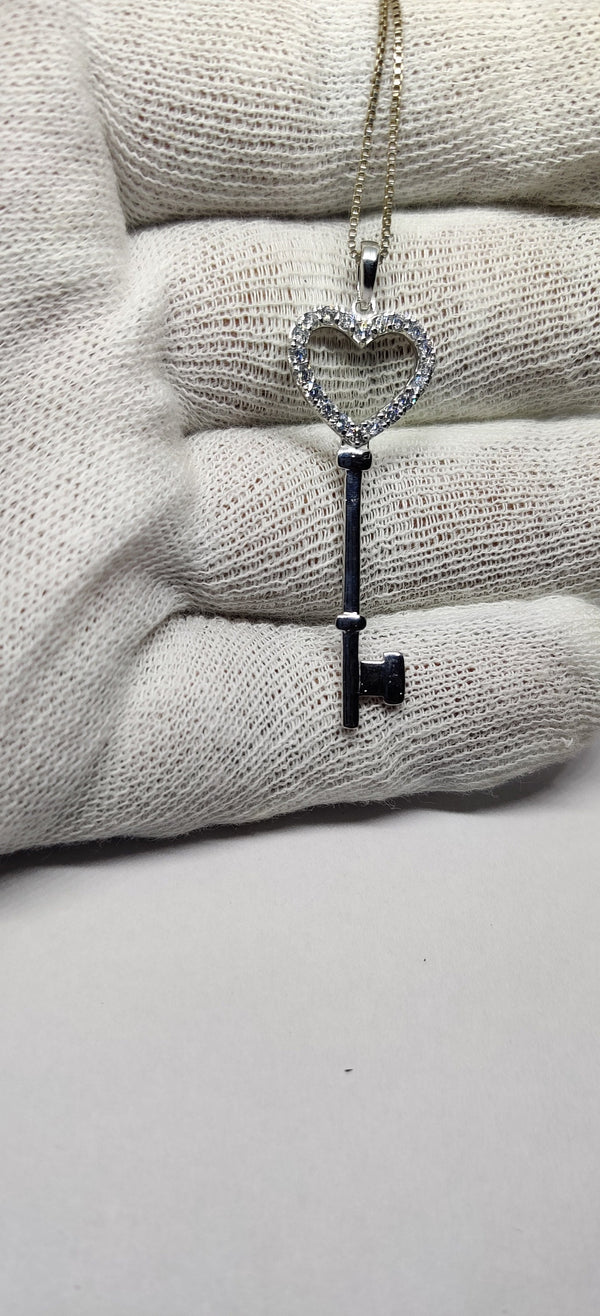 0.50 Carat Diamond Key Pendant/Necklace In Sterling Silver CZ diamond, Wedding gift, Birthday gift, Key silver pendant, Valentine