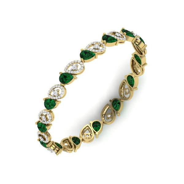 1.50 CT Pear Emerald And Moissanite Diamond Bangle Bracelet With 10kt Yellow Gold Over Silver,Silver Bangle Bracelet, Gift For Her